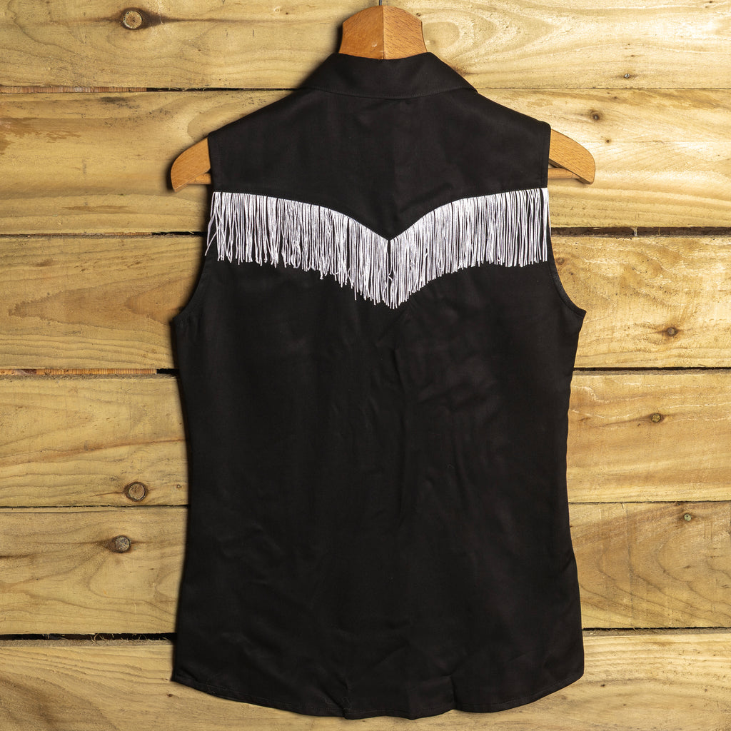 H Bar C Tulsa Black Sleeveless Tencel Western Top – S 8–10
