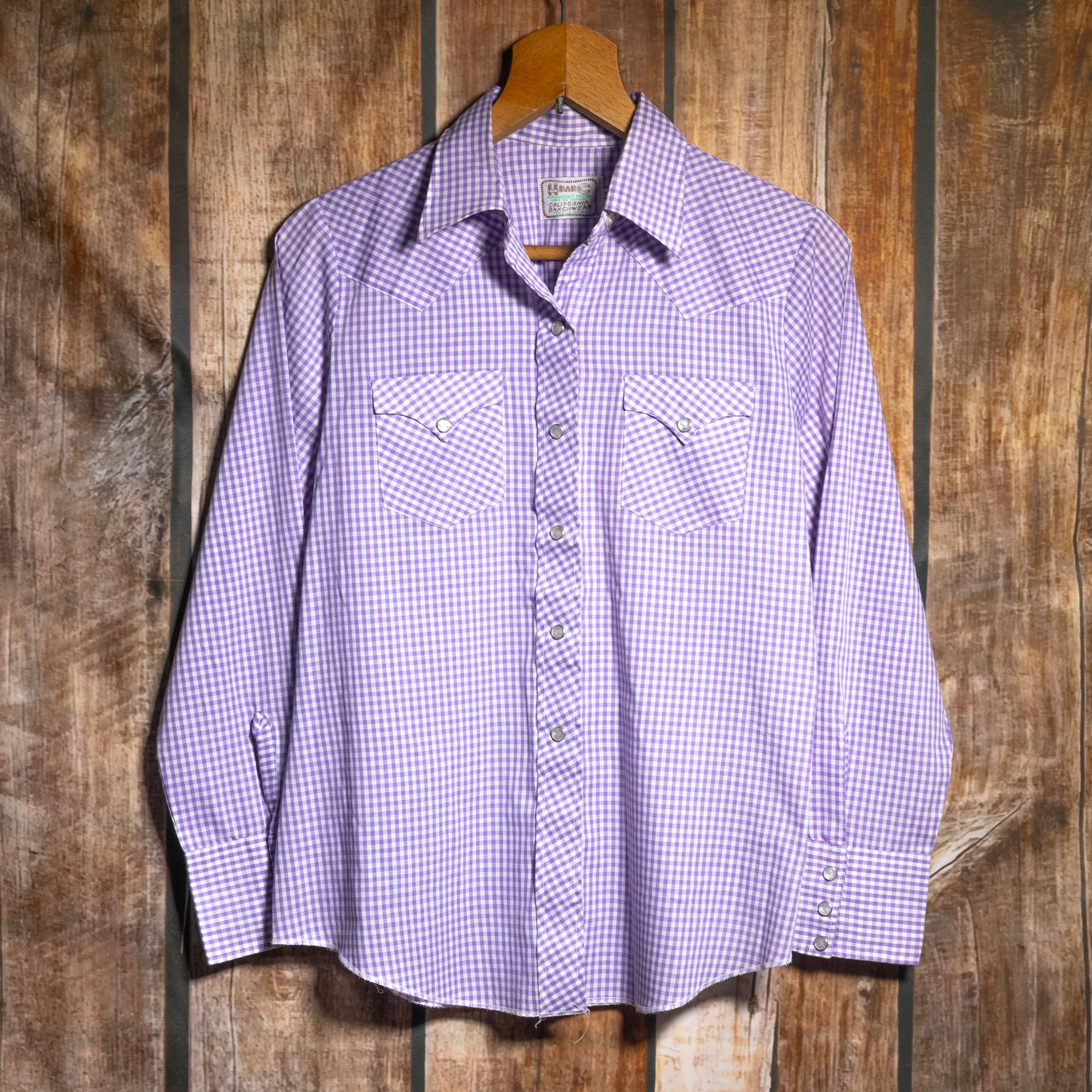 Vintage H Bar C Ranchwear Purple Gingham Western Shirt Size 12