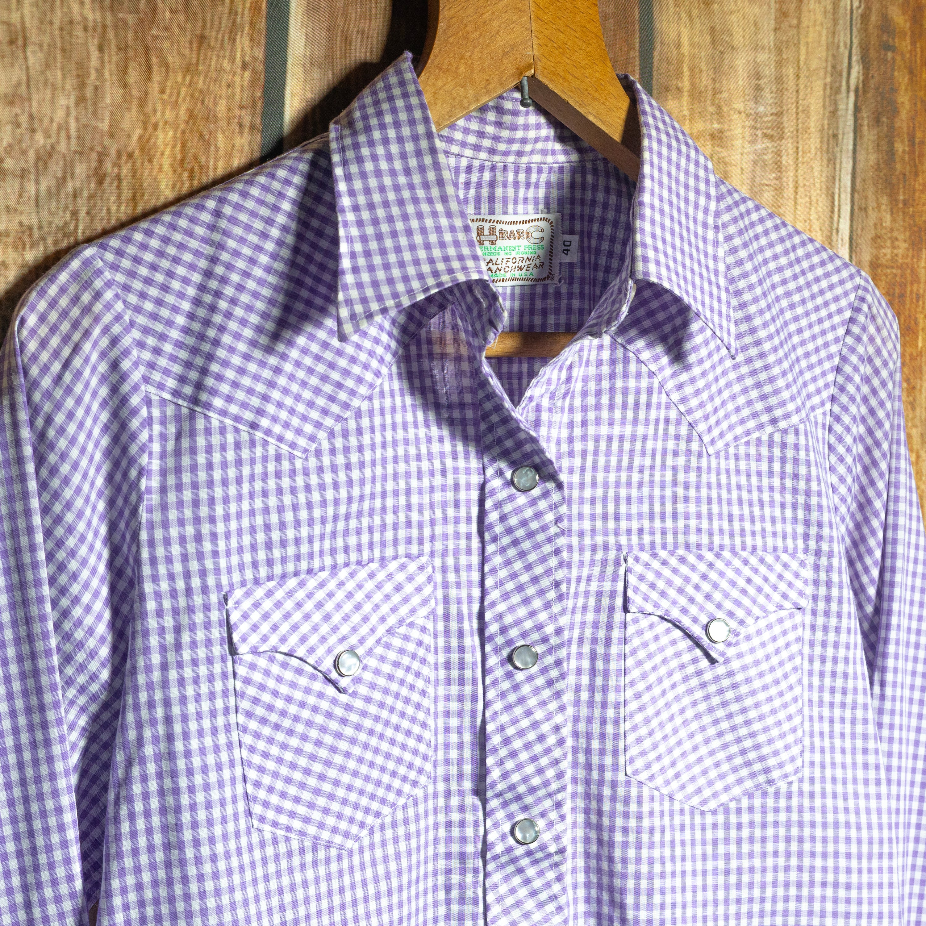 Vintage H Bar C Ranchwear Purple Gingham Western Shirt Size 12