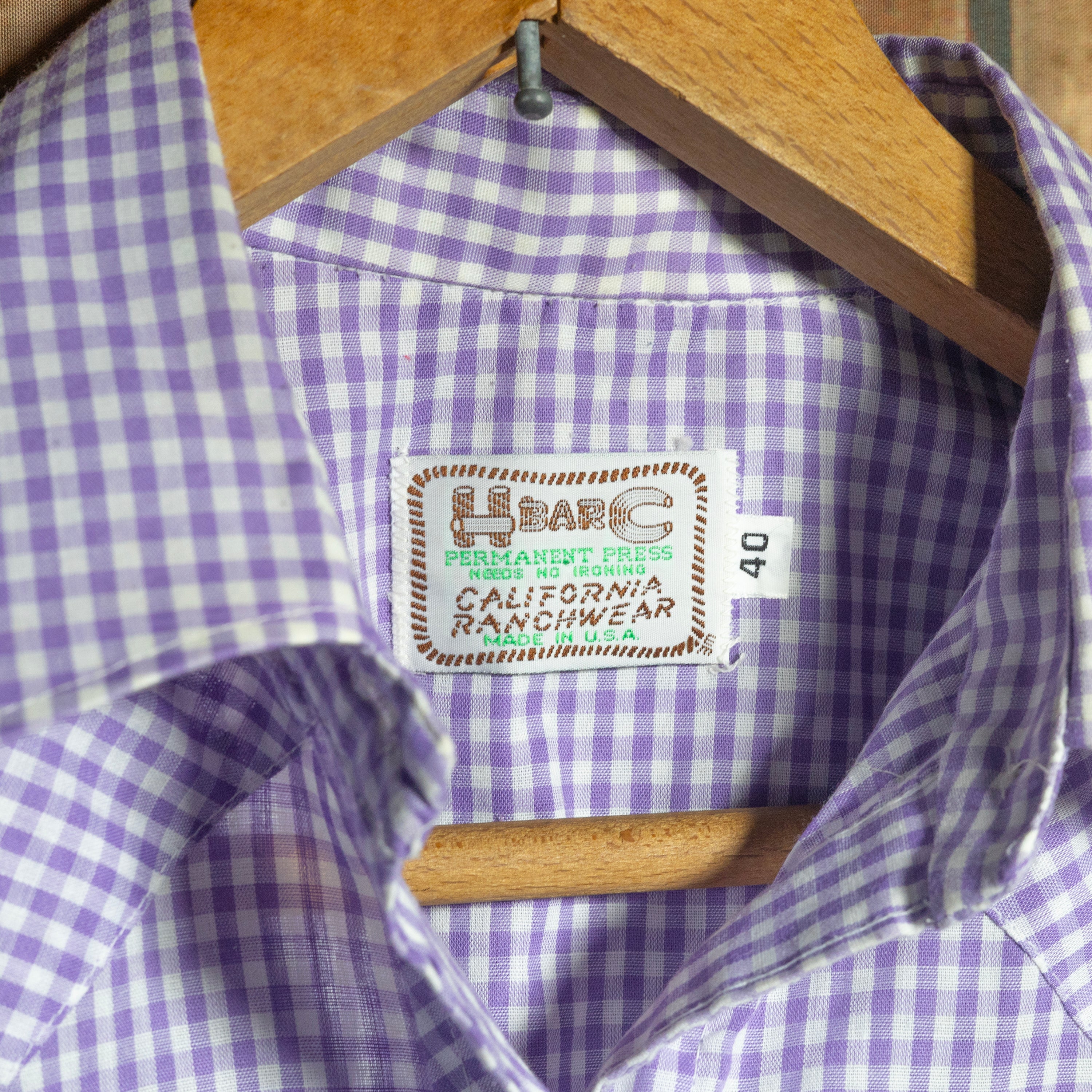Vintage H Bar C Ranchwear Purple Gingham Western Shirt Size 12