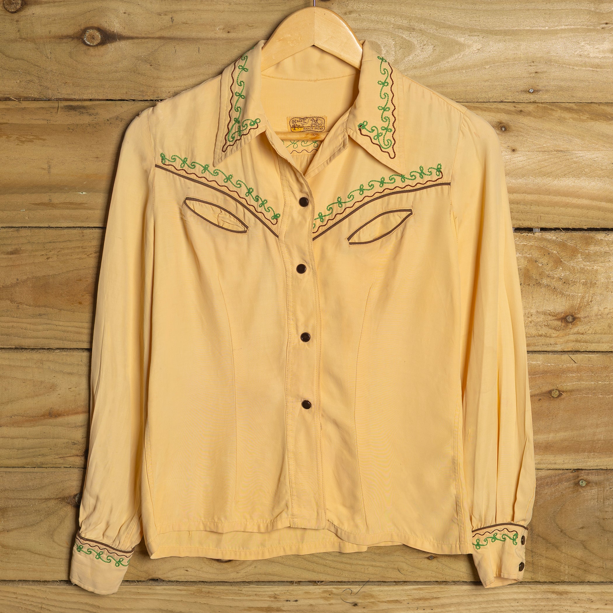1940s H Bar C California Ranchwear Embroidered Western Shirt - Pearl Snaps - Size XS - Rare