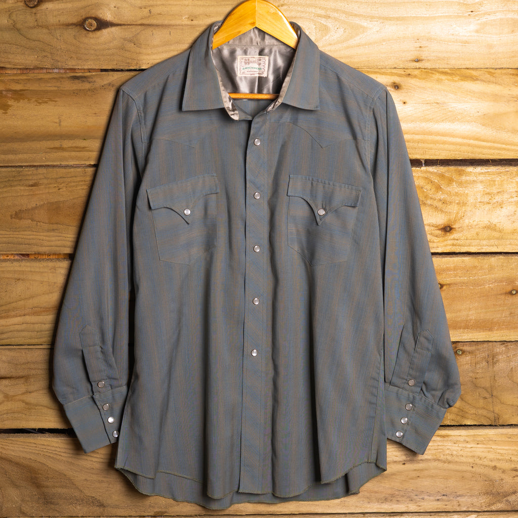 H Bar C California Ranchwear 1950s Vintage Grey & Tan Pearl Snap Western Shirt — Size L