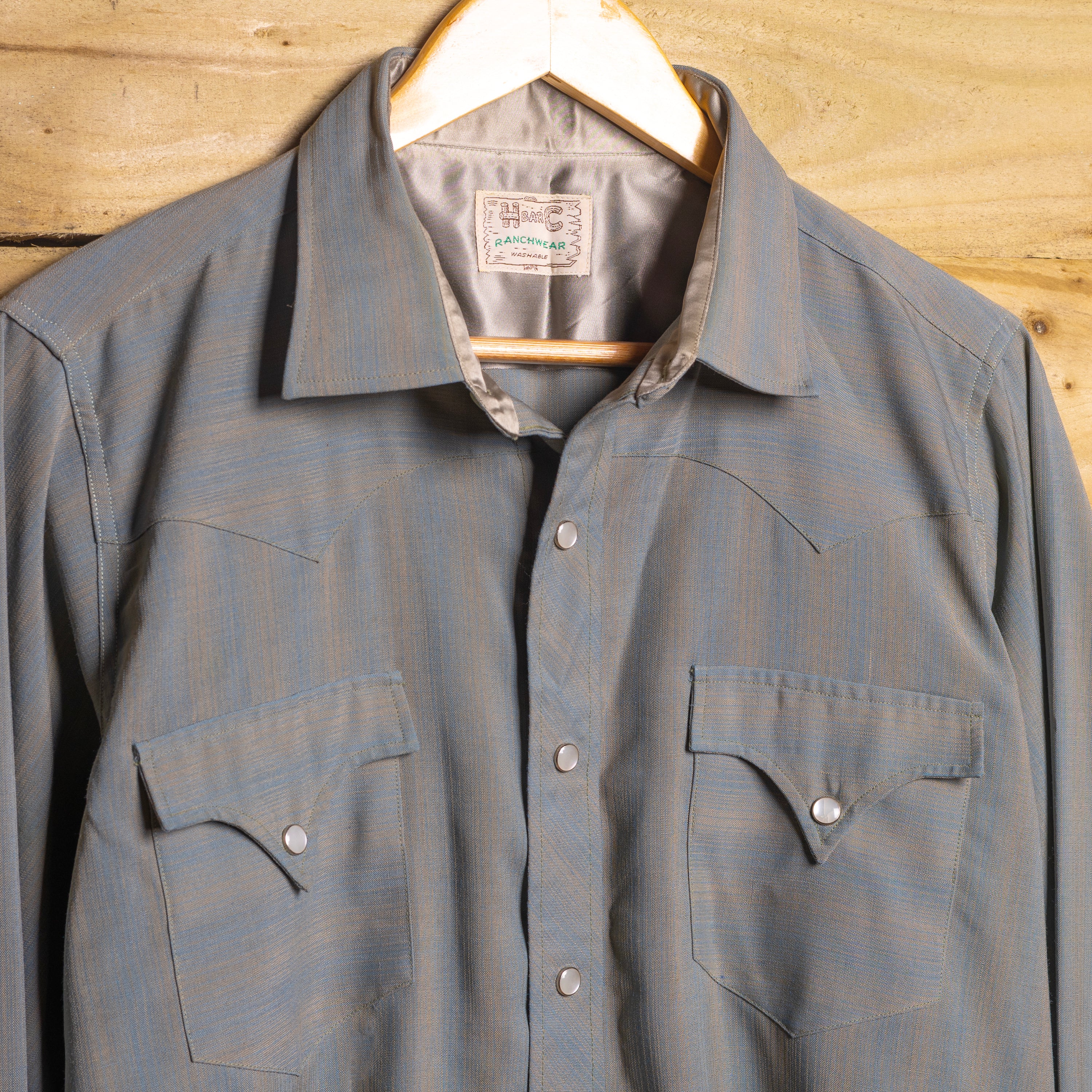 H Bar C California Ranchwear 1950s Vintage Grey & Tan Pearl Snap Western Shirt — Size L