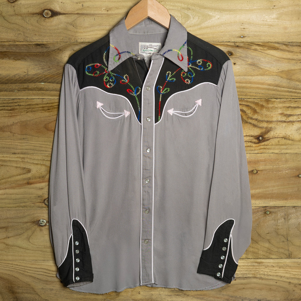 1950s Vintage H Bar C Ranchwear Grey Gabardine Western Shirt