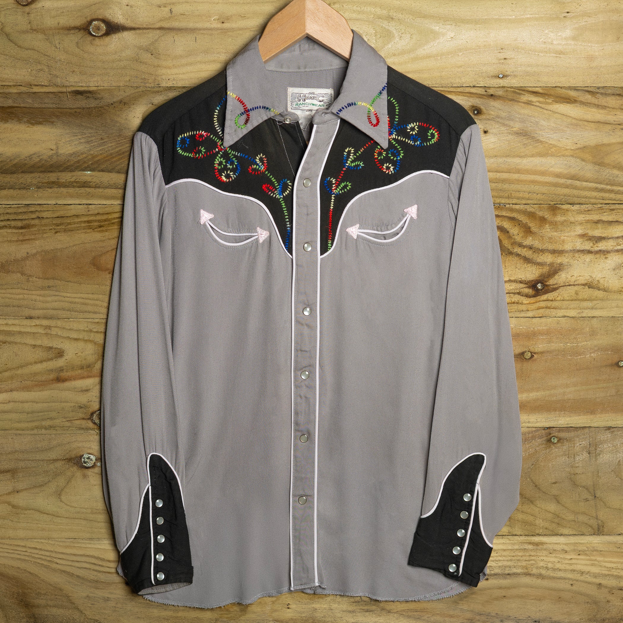 1950s Vintage H Bar C Ranchwear Grey Gabardine Western Shirt