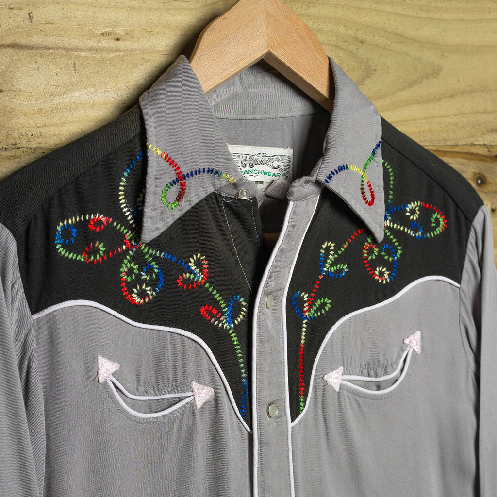 1950s Vintage H Bar C Ranchwear Grey Gabardine Western Shirt