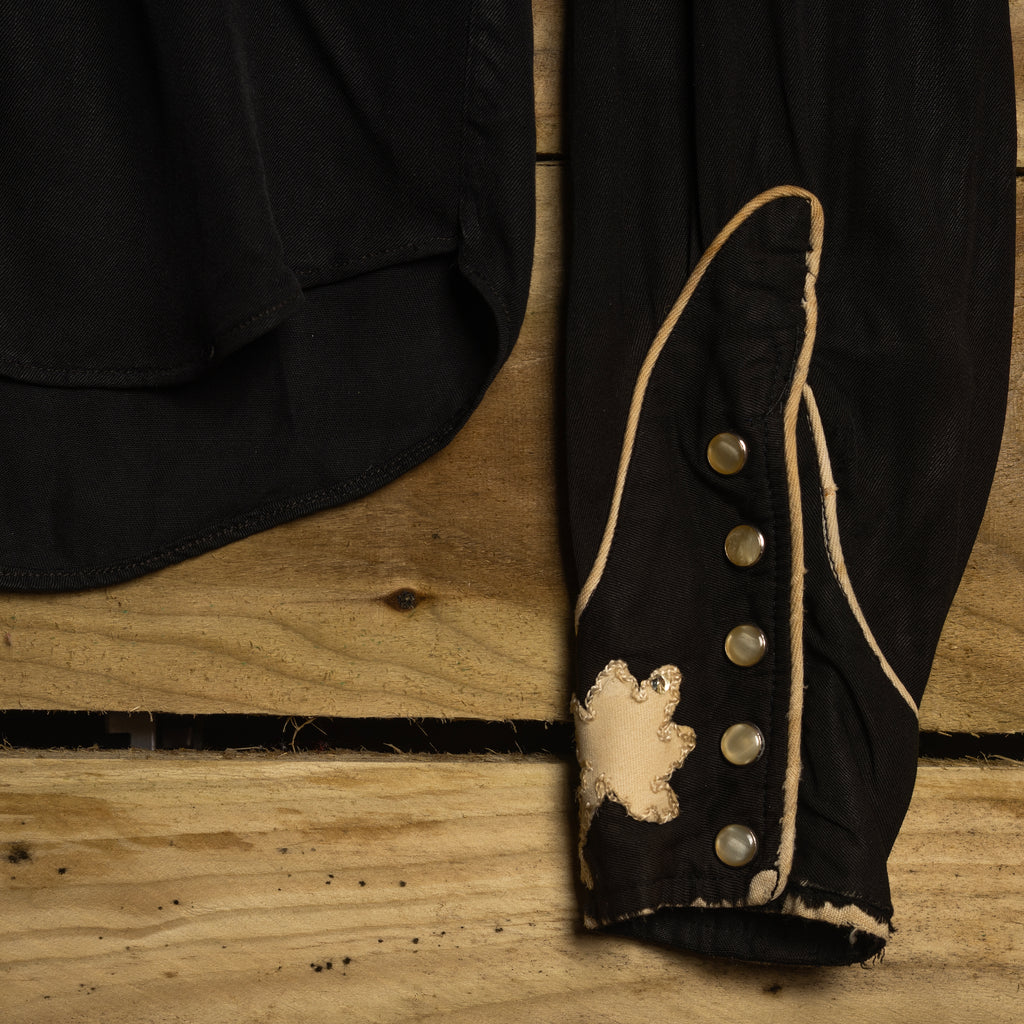 1950s H Bar C Black & White Embroidered Western Shirt Women's S
