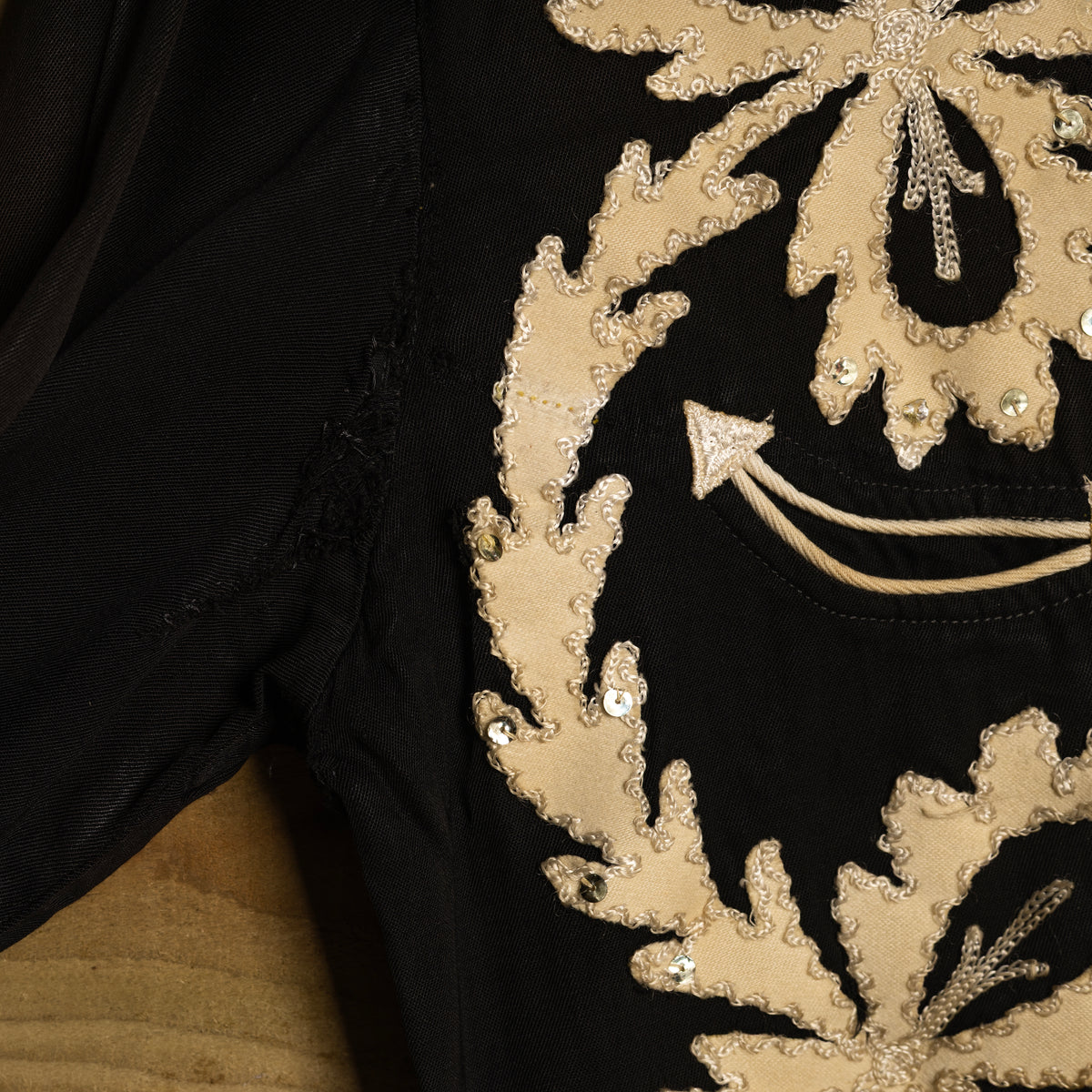 1950s H Bar C Black & White Embroidered Western Shirt Women's S