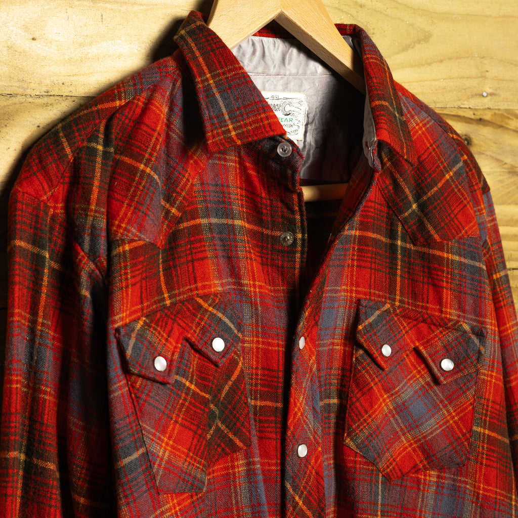 1960s H Bar C California Ranchwear Plaid Wool Western Shirt - Pearl Snaps - Size XL