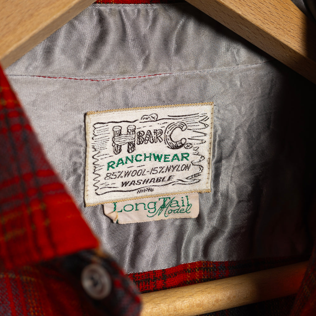 1960s H Bar C California Ranchwear Plaid Wool Western Shirt - Pearl Snaps - Size XL