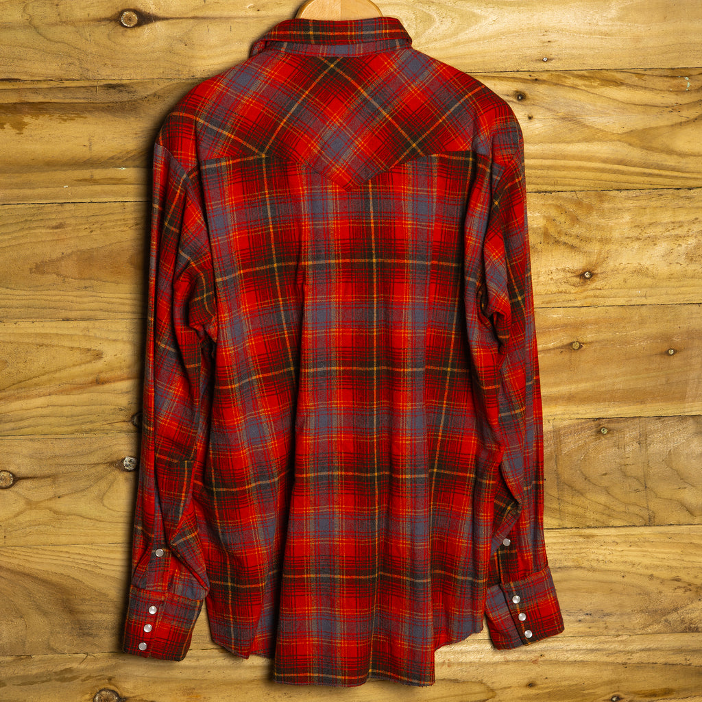 1960s H Bar C California Ranchwear Plaid Wool Western Shirt - Pearl Snaps - Size XL