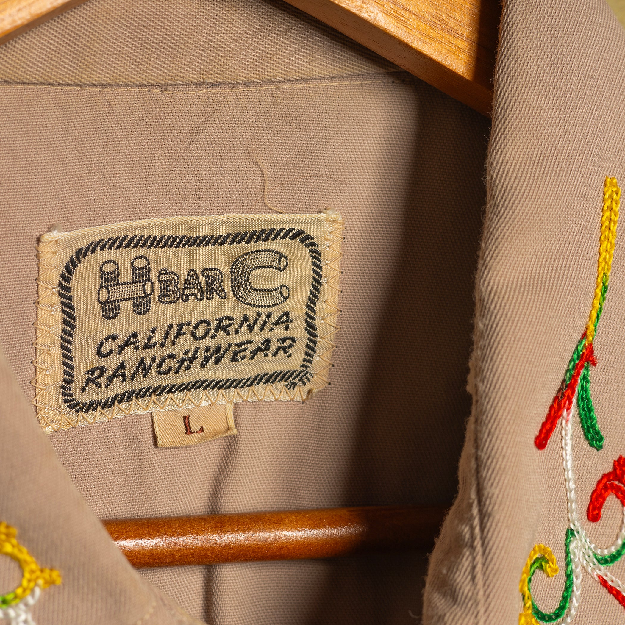 H Bar C California Ranchwear Embroidered Gabardine Pearl Snap Western Shirt – 1950s Vintage L
