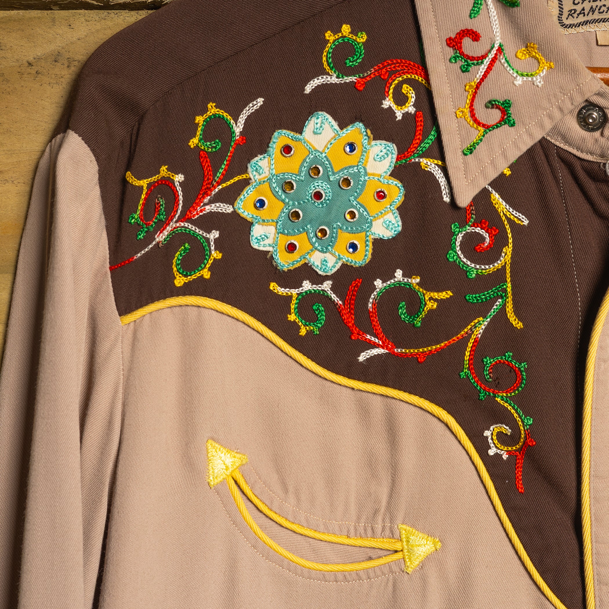 H Bar C California Ranchwear Embroidered Gabardine Pearl Snap Western Shirt – 1950s Vintage L