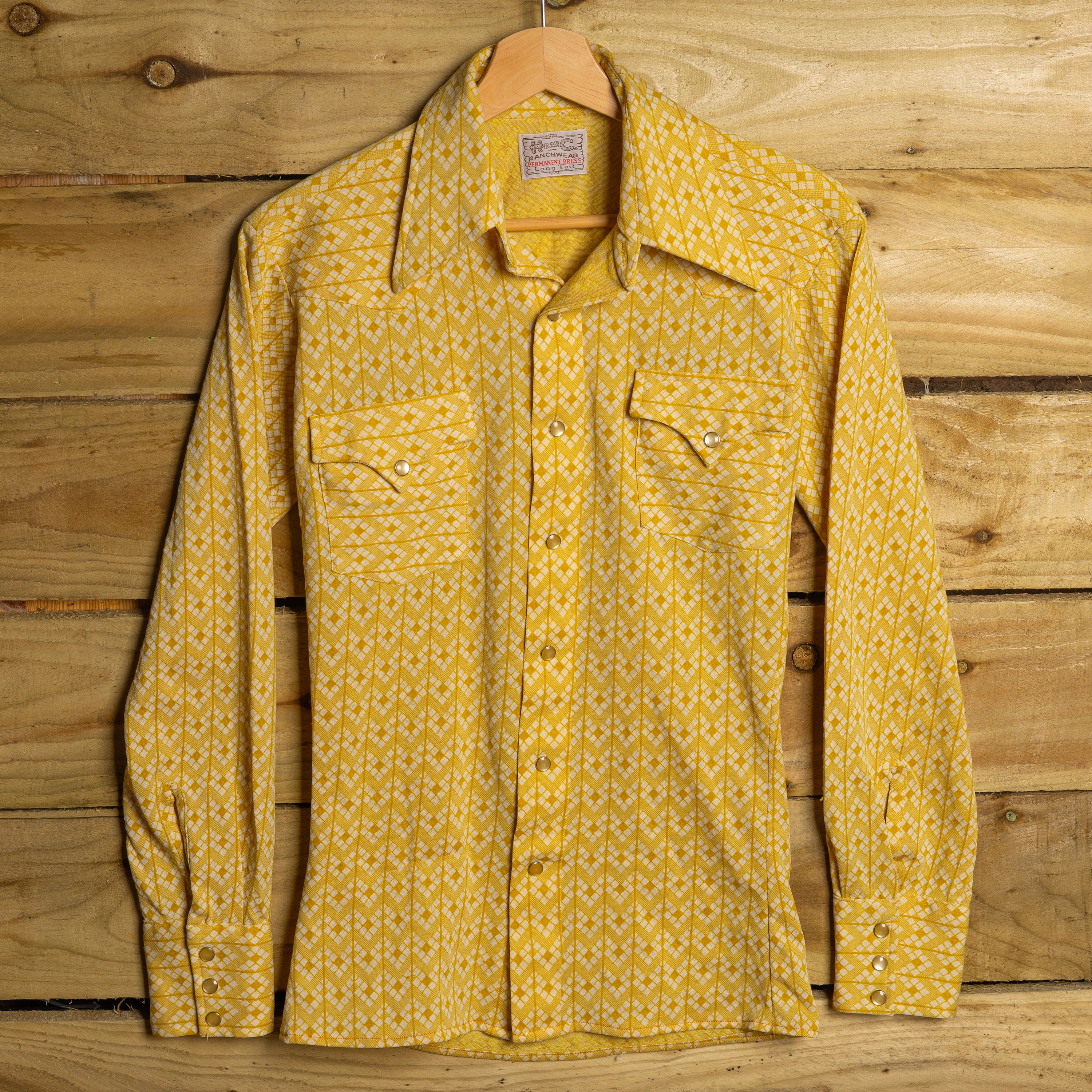 Vintage 1970s H Bar C California Ranchwear Mustard Yellow Pearl Snap Western Shirt — Women's S / 8-10