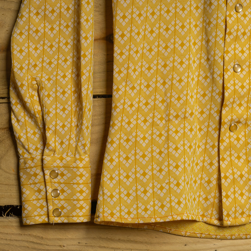 Vintage 1970s H Bar C California Ranchwear Mustard Yellow Pearl Snap Western Shirt — Women's S / 8-10