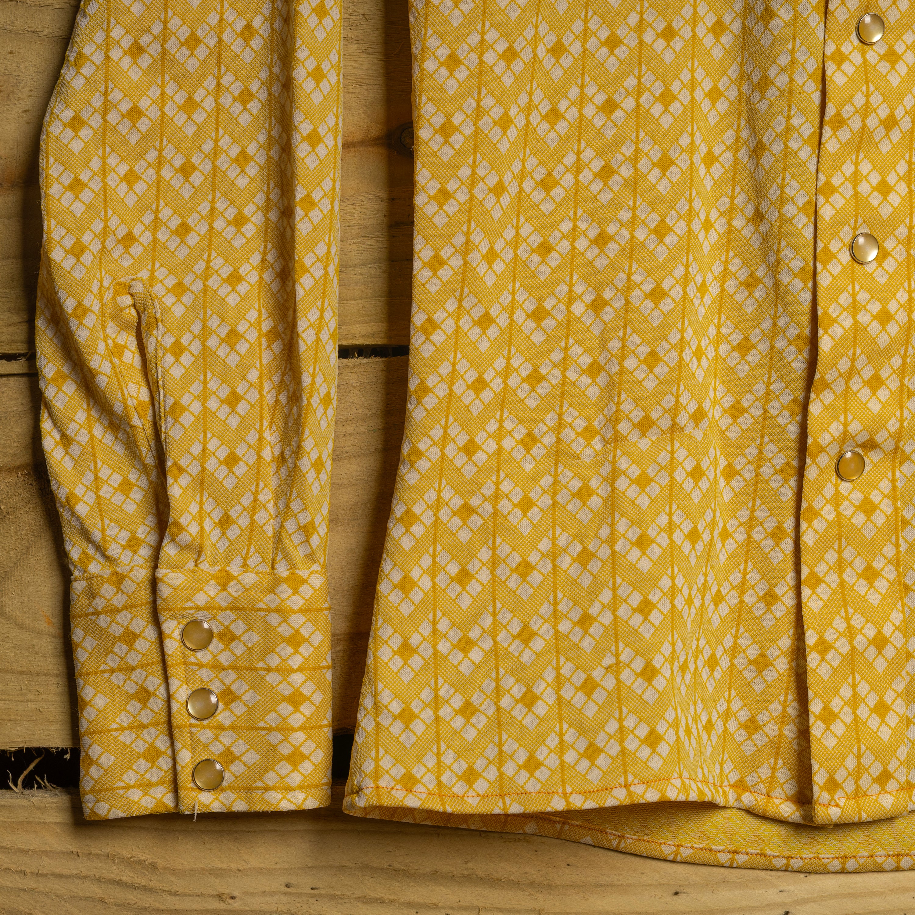 Vintage 1970s H Bar C California Ranchwear Mustard Yellow Pearl Snap Western Shirt — Women's S / 8-10