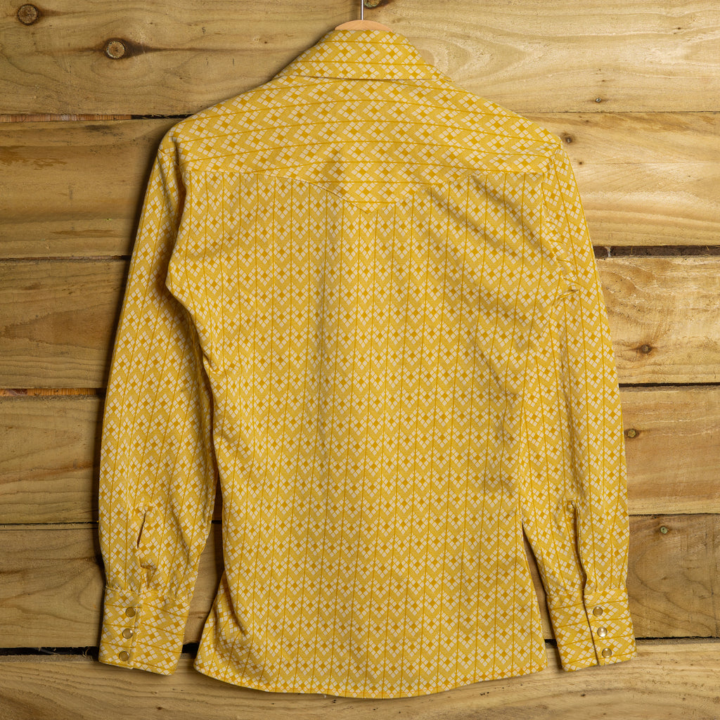 Vintage 1970s H Bar C California Ranchwear Mustard Yellow Pearl Snap Western Shirt — Women's S / 8-10