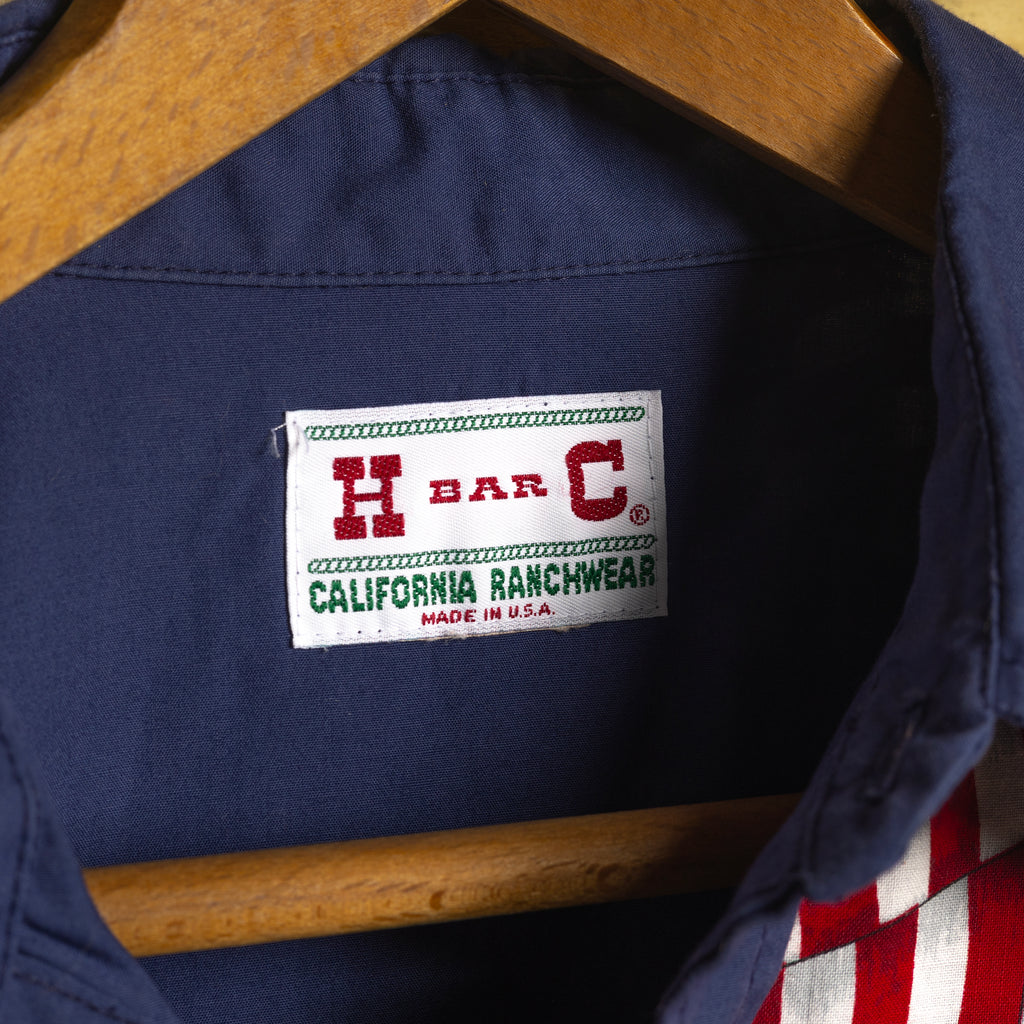 H Bar C California Ranchwear Vintage Blue USA Flag Pearl Snap Western Shirt — Size L