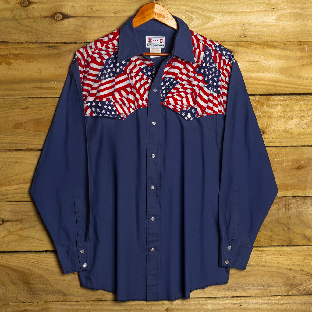 Vintage H Bar C California Ranchwear Stars & Stripes Western Shirt - Pearl Snaps - Size M - Patriotic