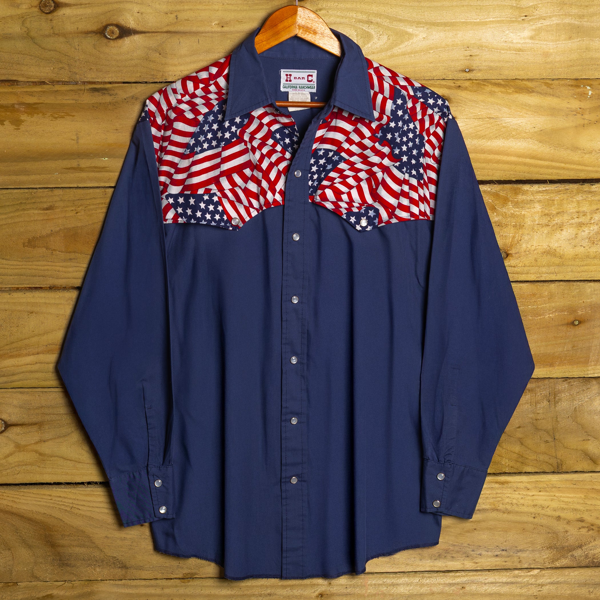 Vintage H Bar C California Ranchwear Stars & Stripes Western Shirt - Pearl Snaps - Size M - Patriotic