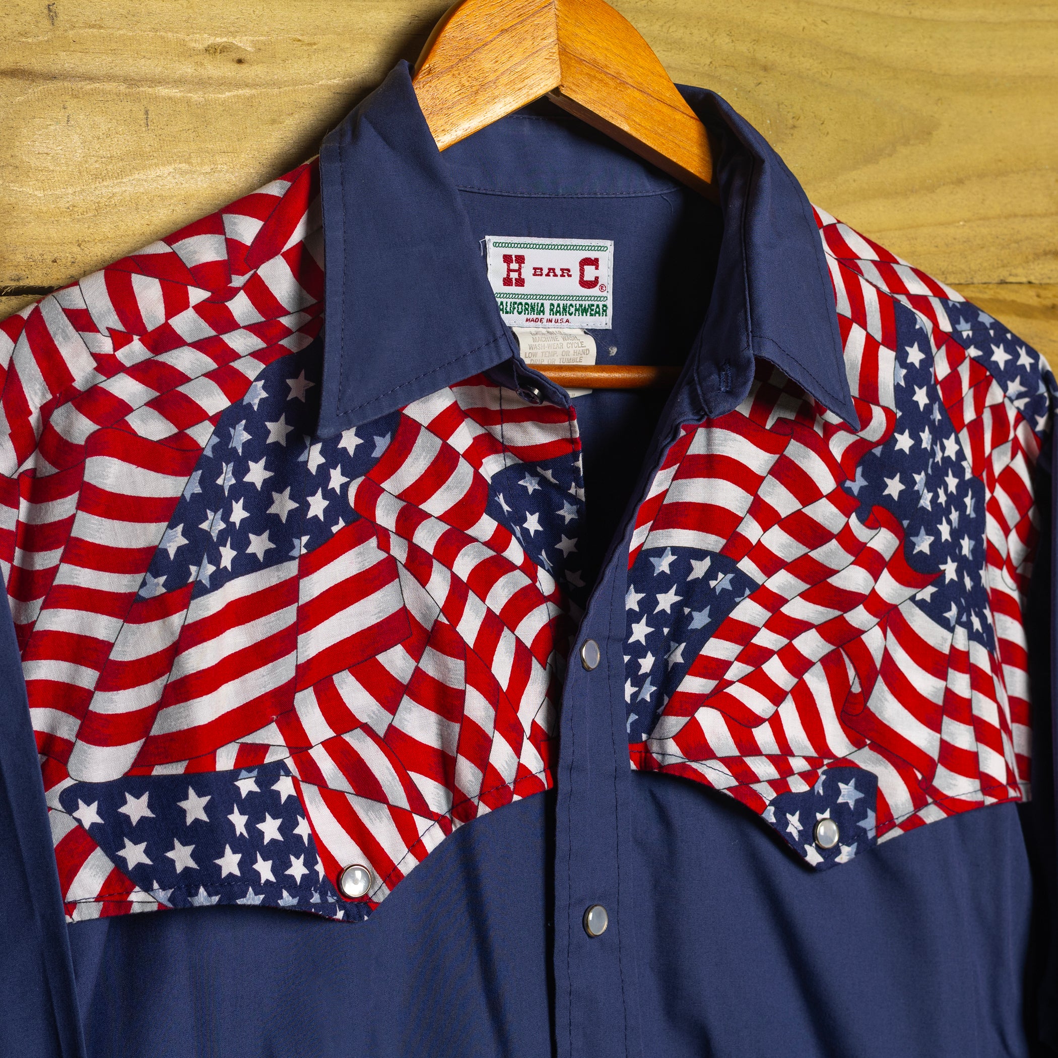 Vintage H Bar C California Ranchwear Stars & Stripes Western Shirt - Pearl Snaps - Size M - Patriotic