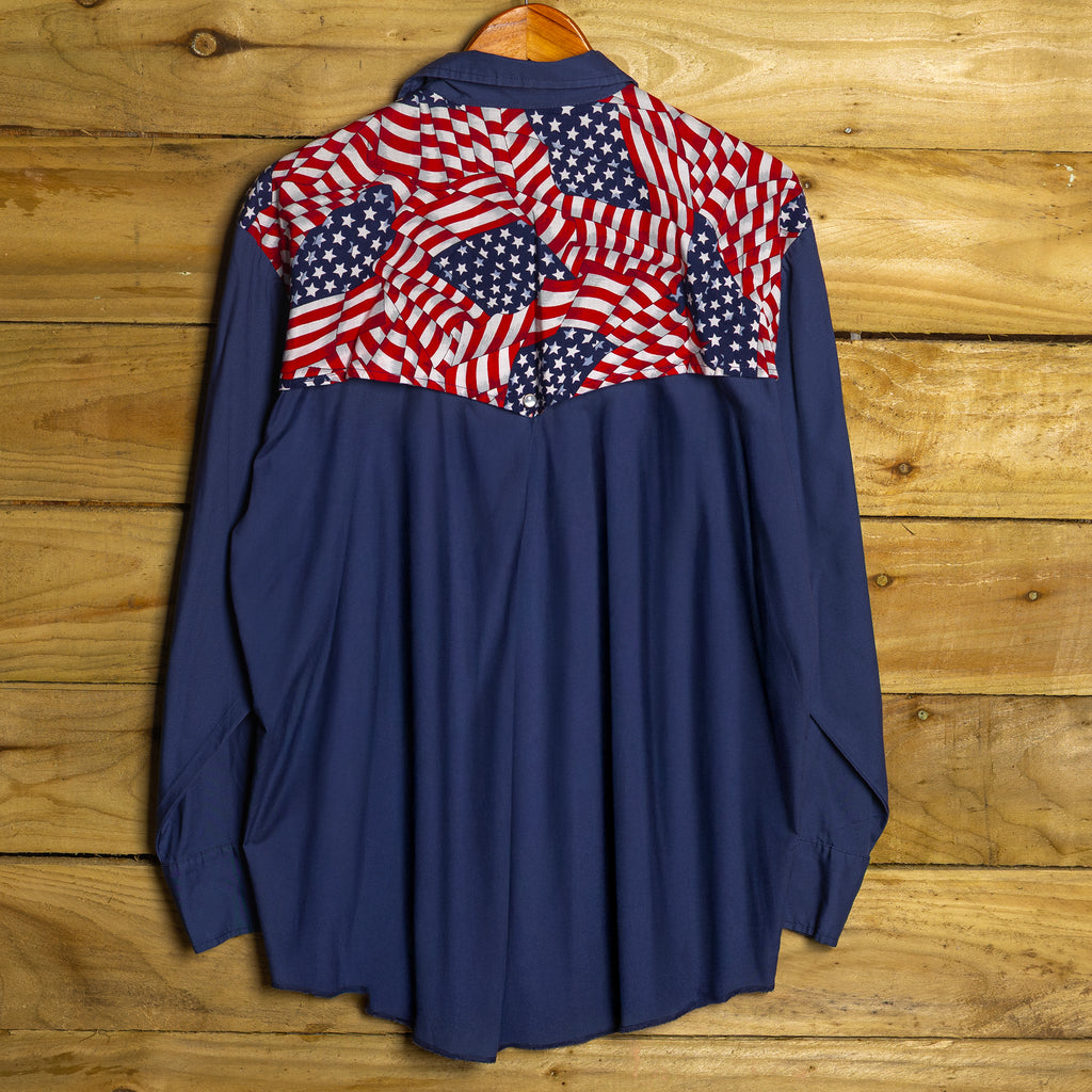 Vintage H Bar C California Ranchwear Stars & Stripes Western Shirt - Pearl Snaps - Size M - Patriotic