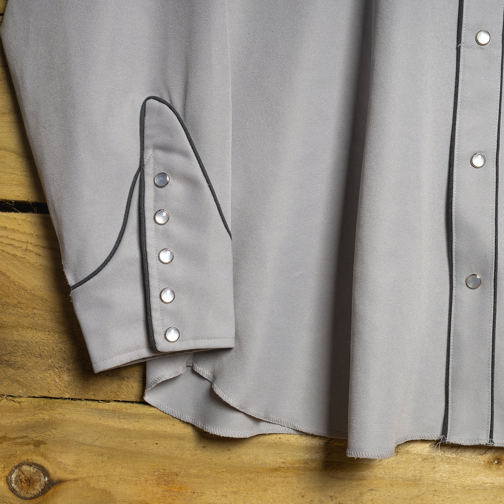 Vintage 1970s H Bar C California Ranchwear Embroidered Bass Guitar Grey Shirt with Pearl Snaps - Size XL