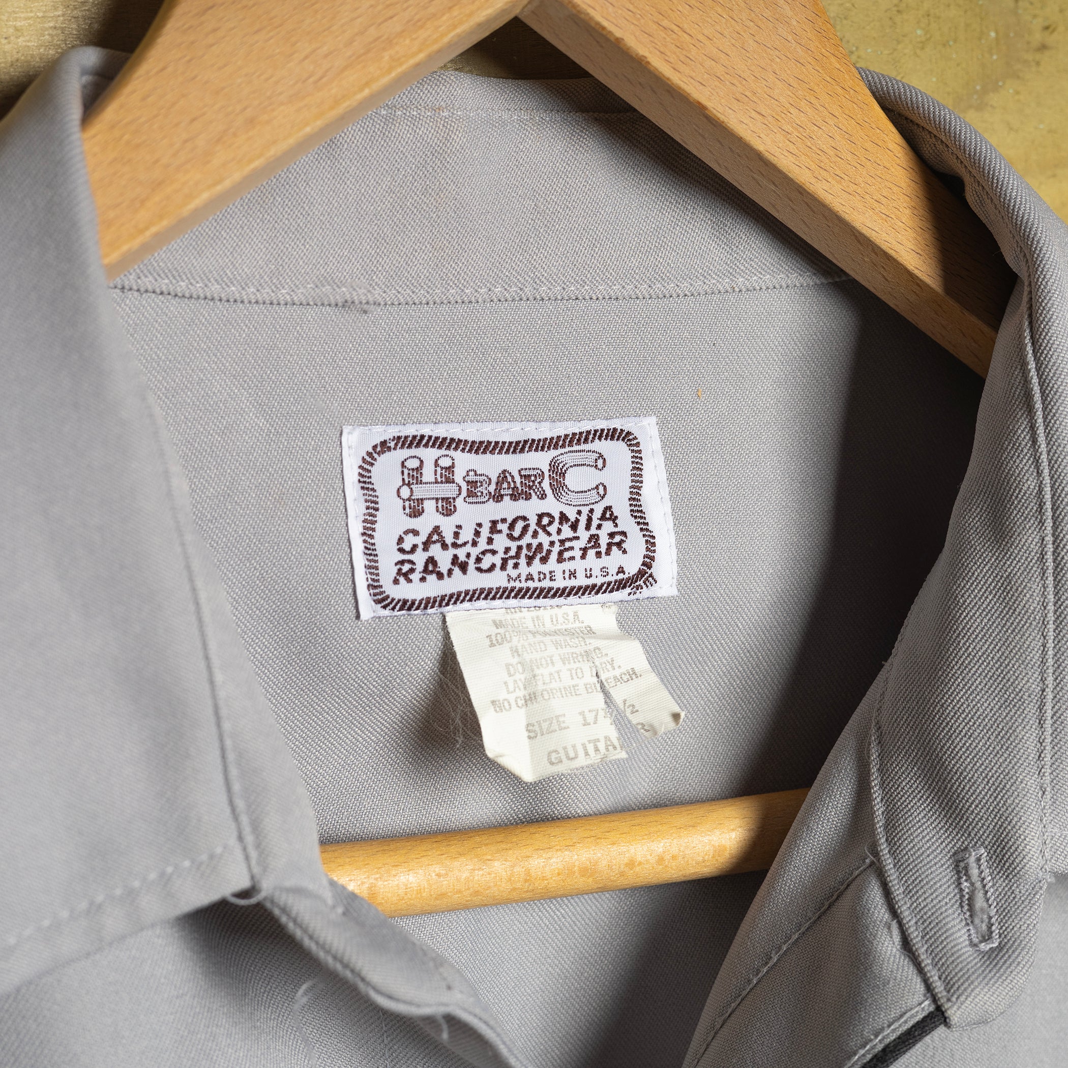 Vintage 1970s H Bar C California Ranchwear Embroidered Bass Guitar Grey Shirt with Pearl Snaps - Size XL