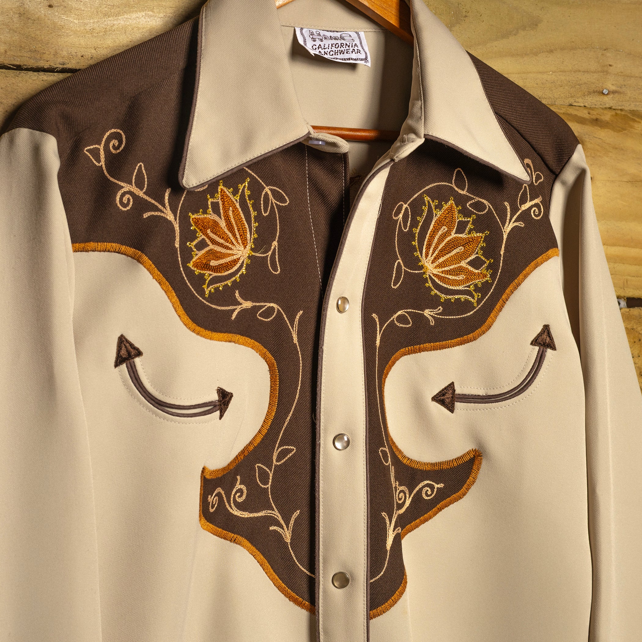 Vintage H Bar C California Ranchwear Embroidered Beige Western Shirt | Pearl Snaps | Size M