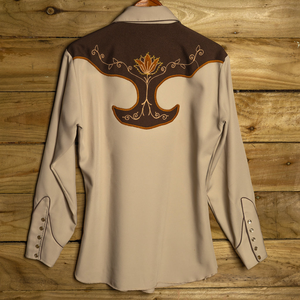 Vintage H Bar C California Ranchwear Embroidered Beige Western Shirt | Pearl Snaps | Size M
