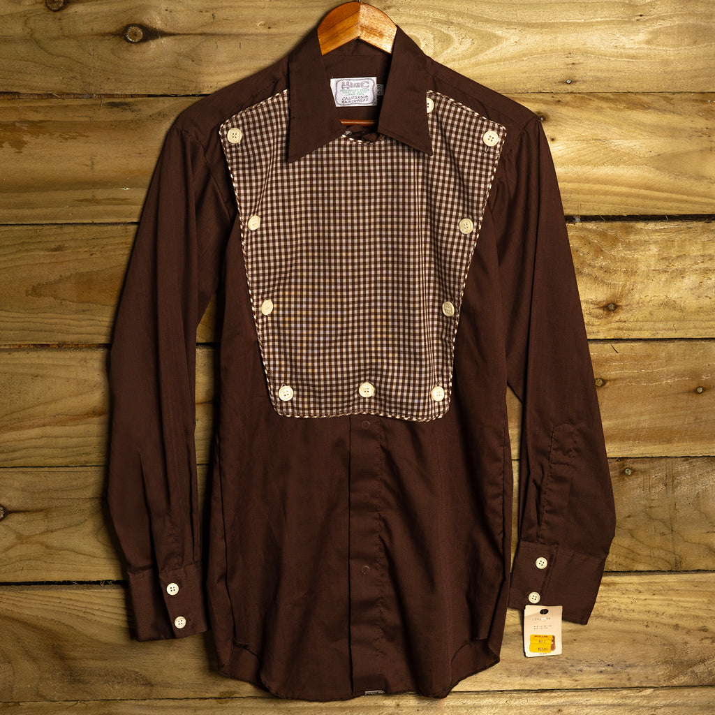 Vintage 1970s NWT H Bar C California Ranchwear Longtail Bibbed Check Western Shirt | Size M