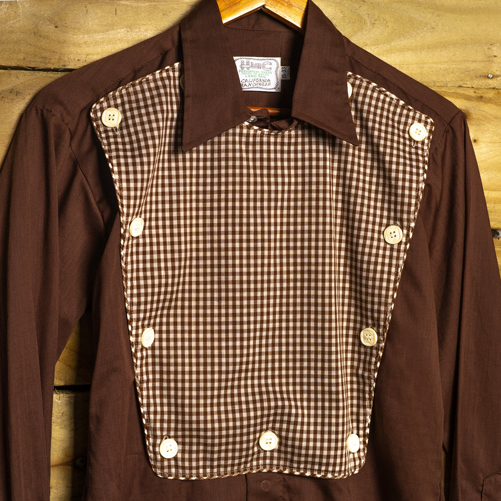 Vintage 1970s NWT H Bar C California Ranchwear Longtail Bibbed Check Western Shirt | Size M