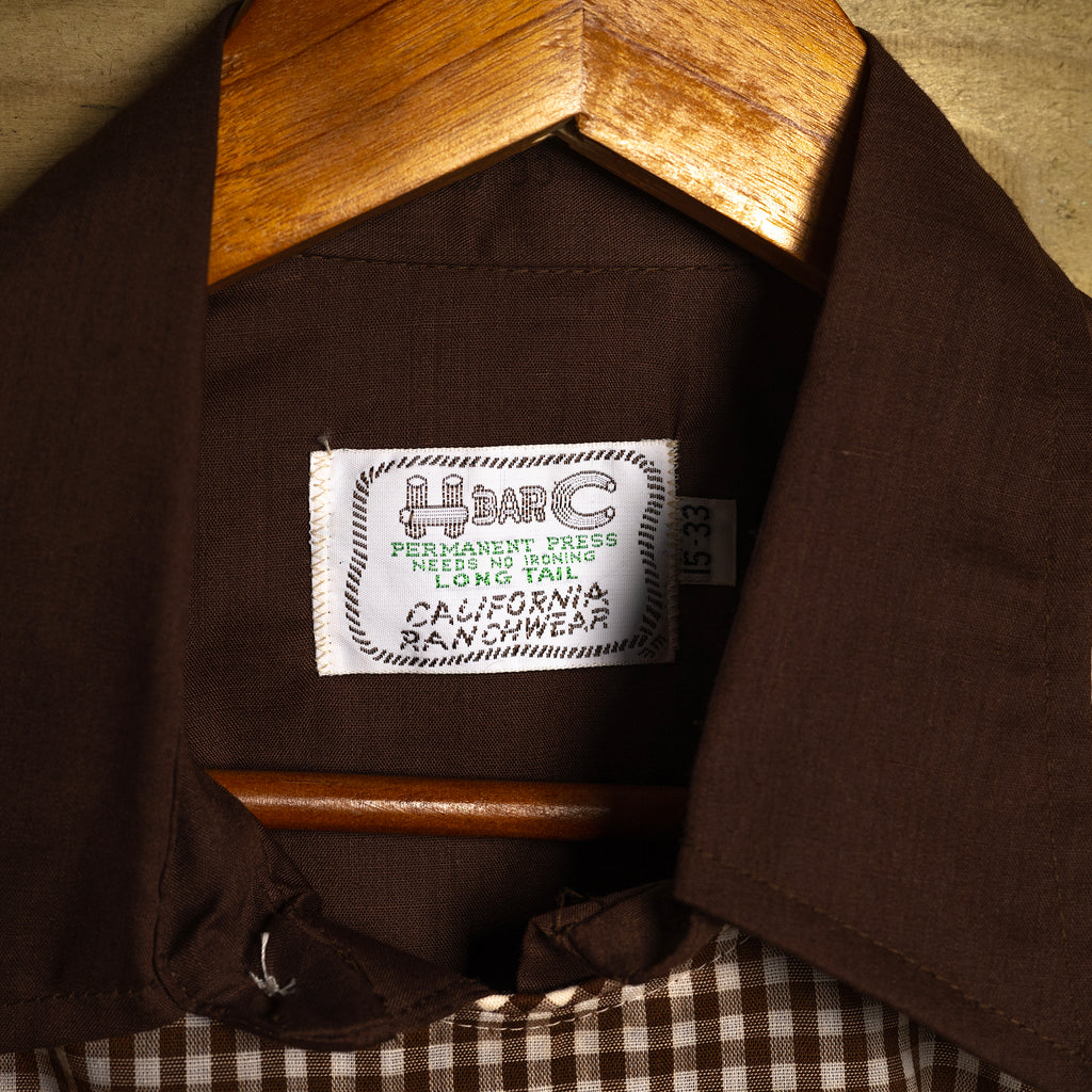 Vintage 1970s NWT H Bar C California Ranchwear Longtail Bibbed Check Western Shirt | Size M