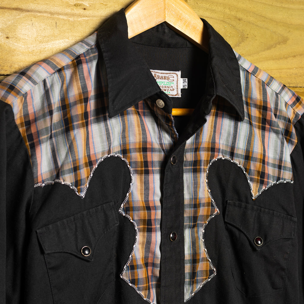 H Bar C California Ranchwear Women's Black Western Shirt - Pearl Snaps - Size M/10