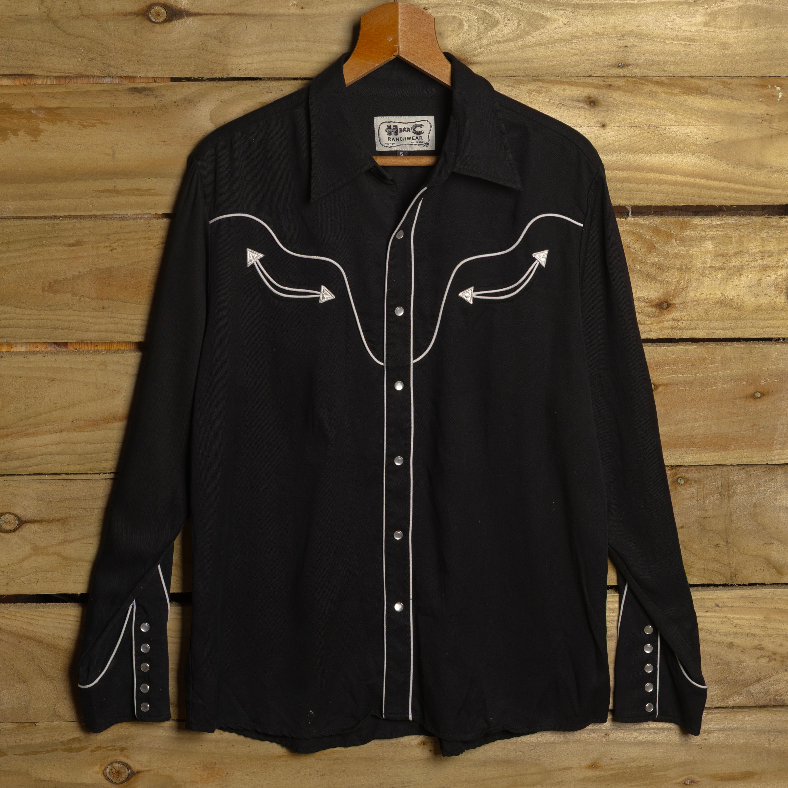 Vintage H Bar C California Ranchwear Men's Black Tencel Western Shirt with Pearl Snaps XL