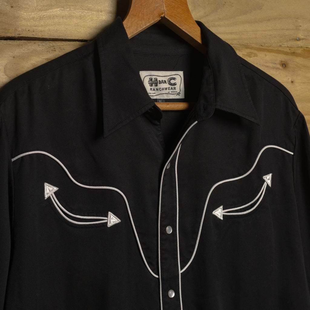 Vintage H Bar C California Ranchwear Men's Black Tencel Western Shirt with Pearl Snaps XL