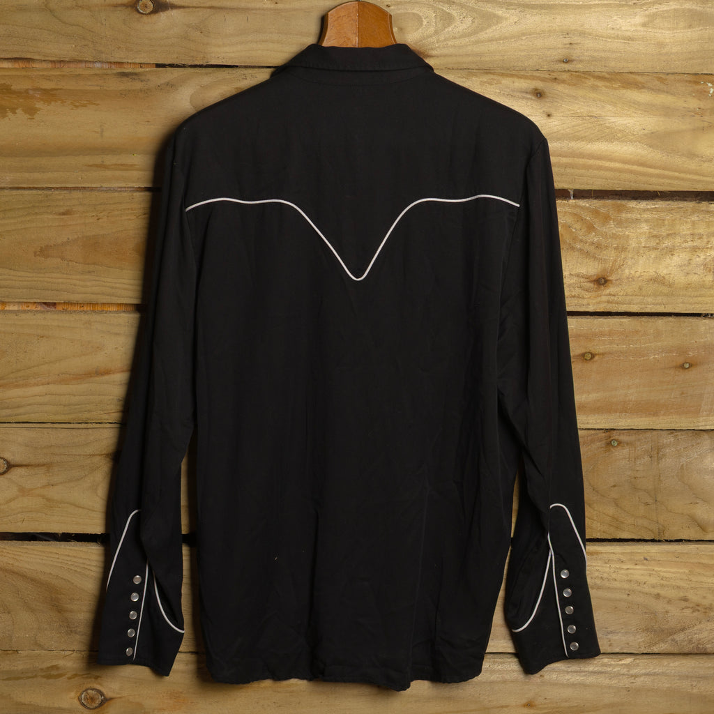 Vintage H Bar C California Ranchwear Men's Black Tencel Western Shirt with Pearl Snaps XL