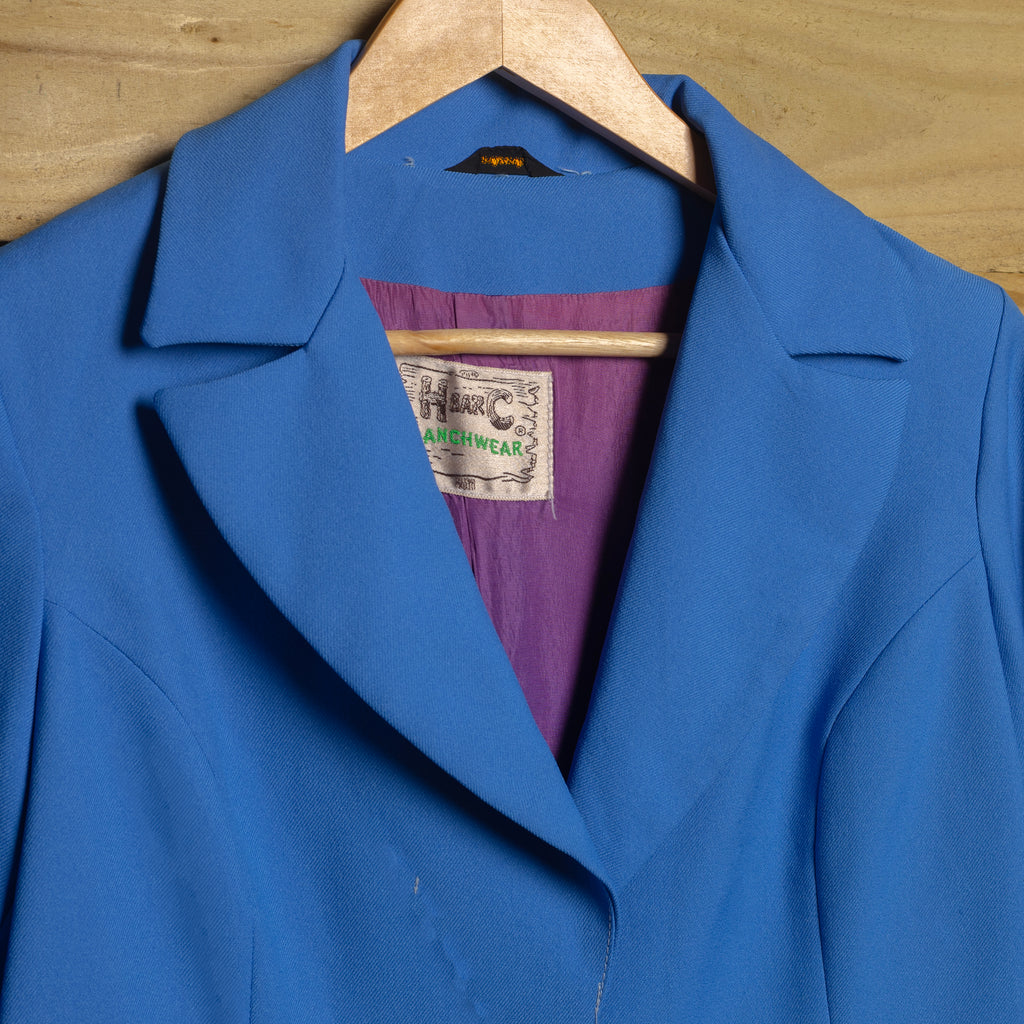 1970s Vintage H Bar C California Ranchwear Blue Western Blazer Jacket XS 6-8