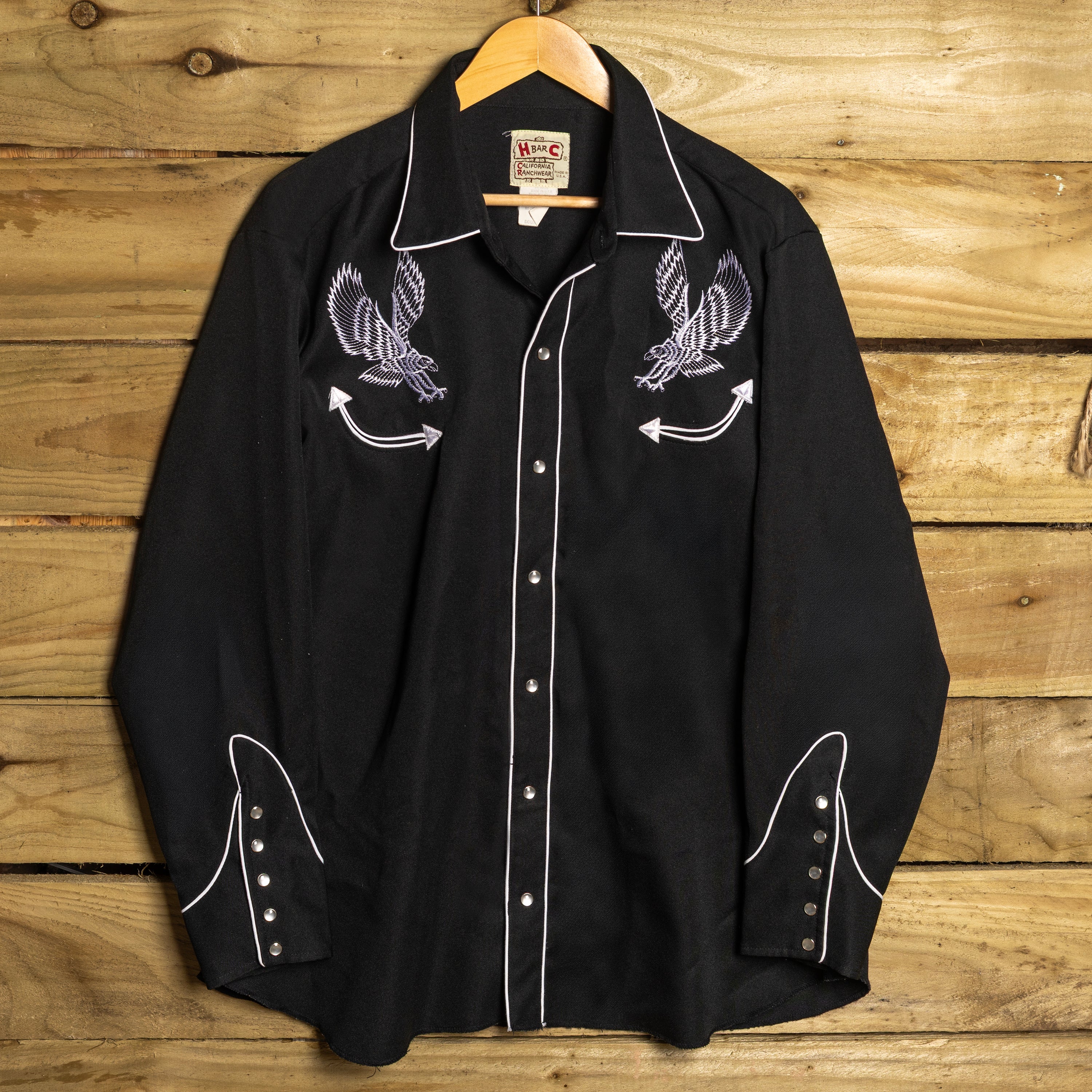 H Bar C Brown Beige Shirt | Vintage Embroidered Two-Tone Western