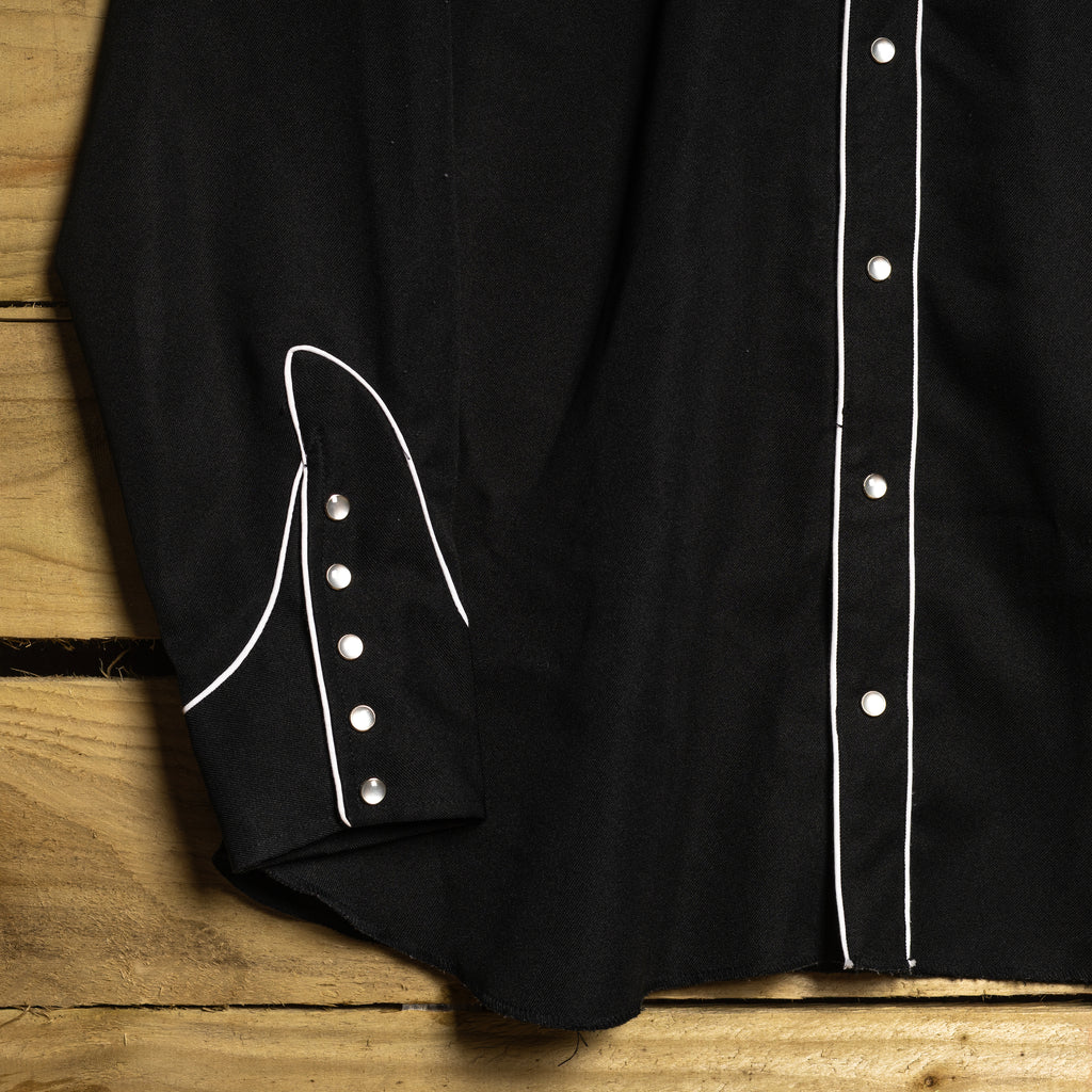 H Bar C California Ranchwear Vintage 1970s Embroidered Eagle Black Western Shirt | Pearl Snaps | Smile Pockets | White Piping | Men's XL