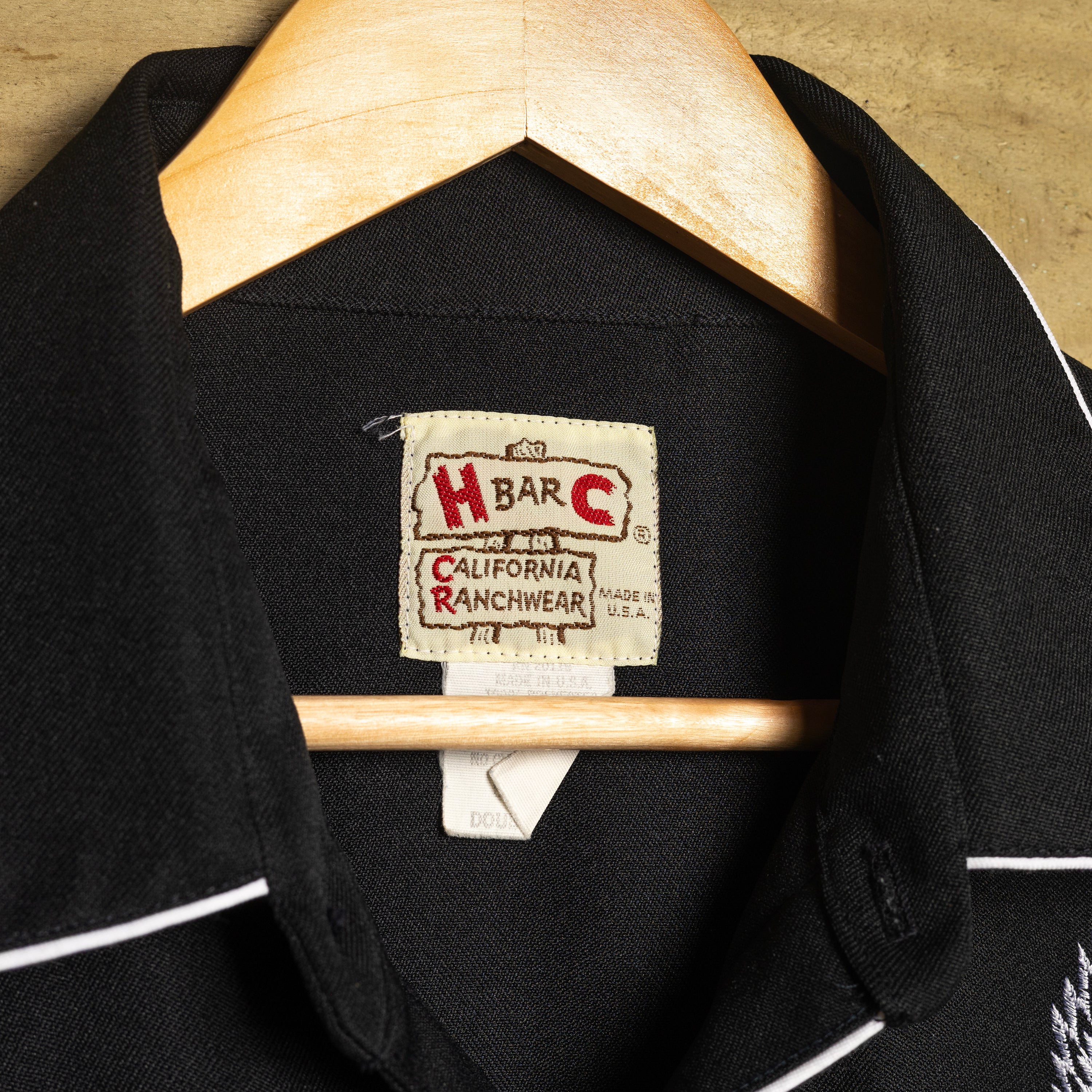 H Bar C California Ranchwear Vintage 1970s Embroidered Eagle Black Western Shirt | Pearl Snaps | Smile Pockets | White Piping | Men's XL