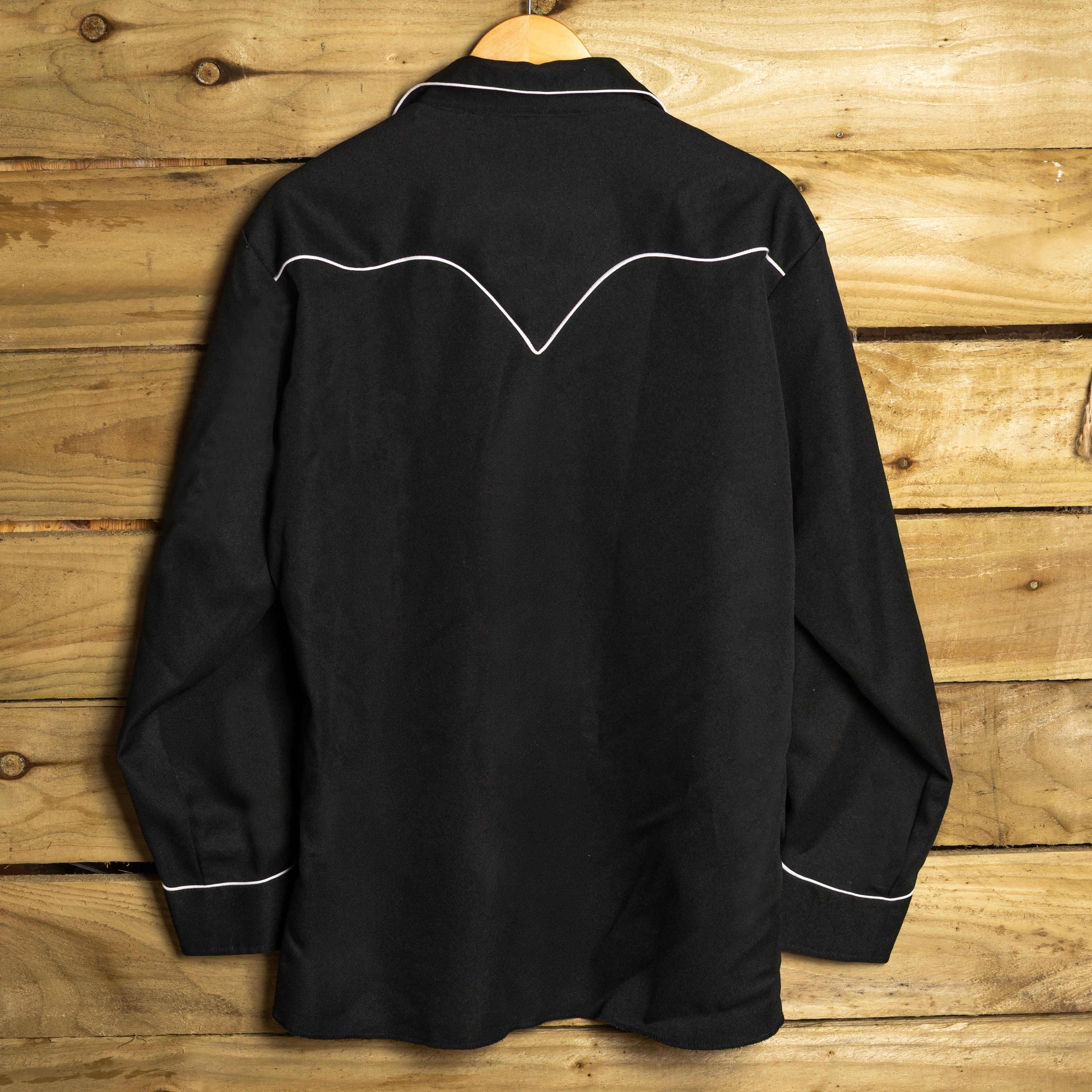 H Bar C California Ranchwear Vintage 1970s Embroidered Eagle Black Western Shirt | Pearl Snaps | Smile Pockets | White Piping | Men's XL