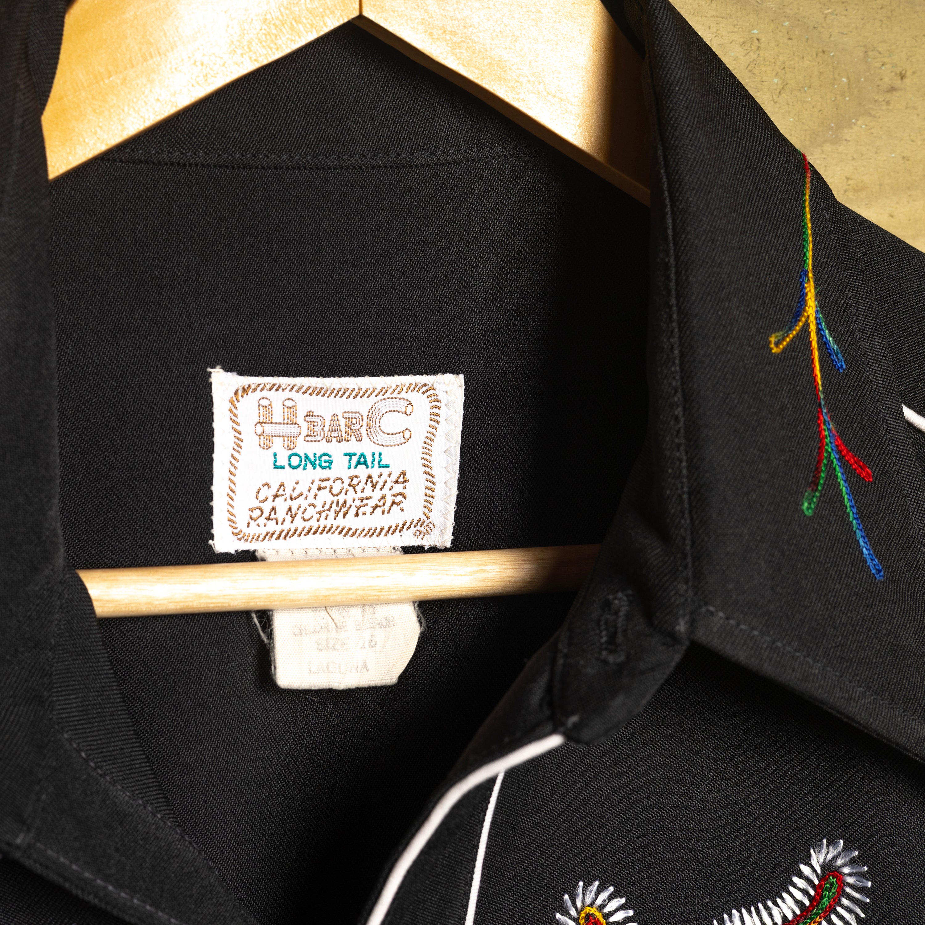 H Bar C California Ranchwear Vintage Black Embroidered Pearl Snap Western Shirt — M/L