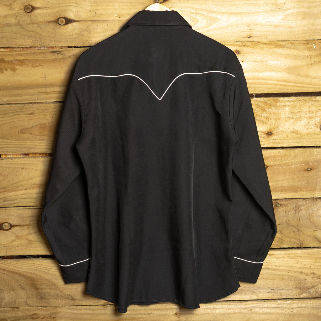 H Bar C California Ranchwear Vintage Black Embroidered Pearl Snap Western Shirt — M/L