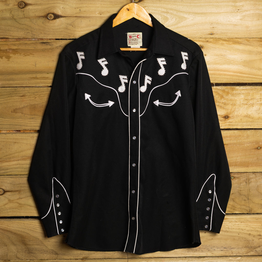 H Bar C California Ranchwear Vintage Musical Note Embroidered Pearl Snap Western Shirt — Size XL