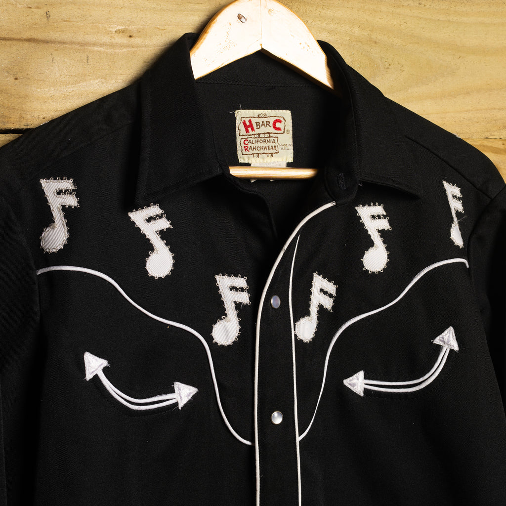 H Bar C California Ranchwear Vintage Musical Note Embroidered Pearl Snap Western Shirt — Size XL