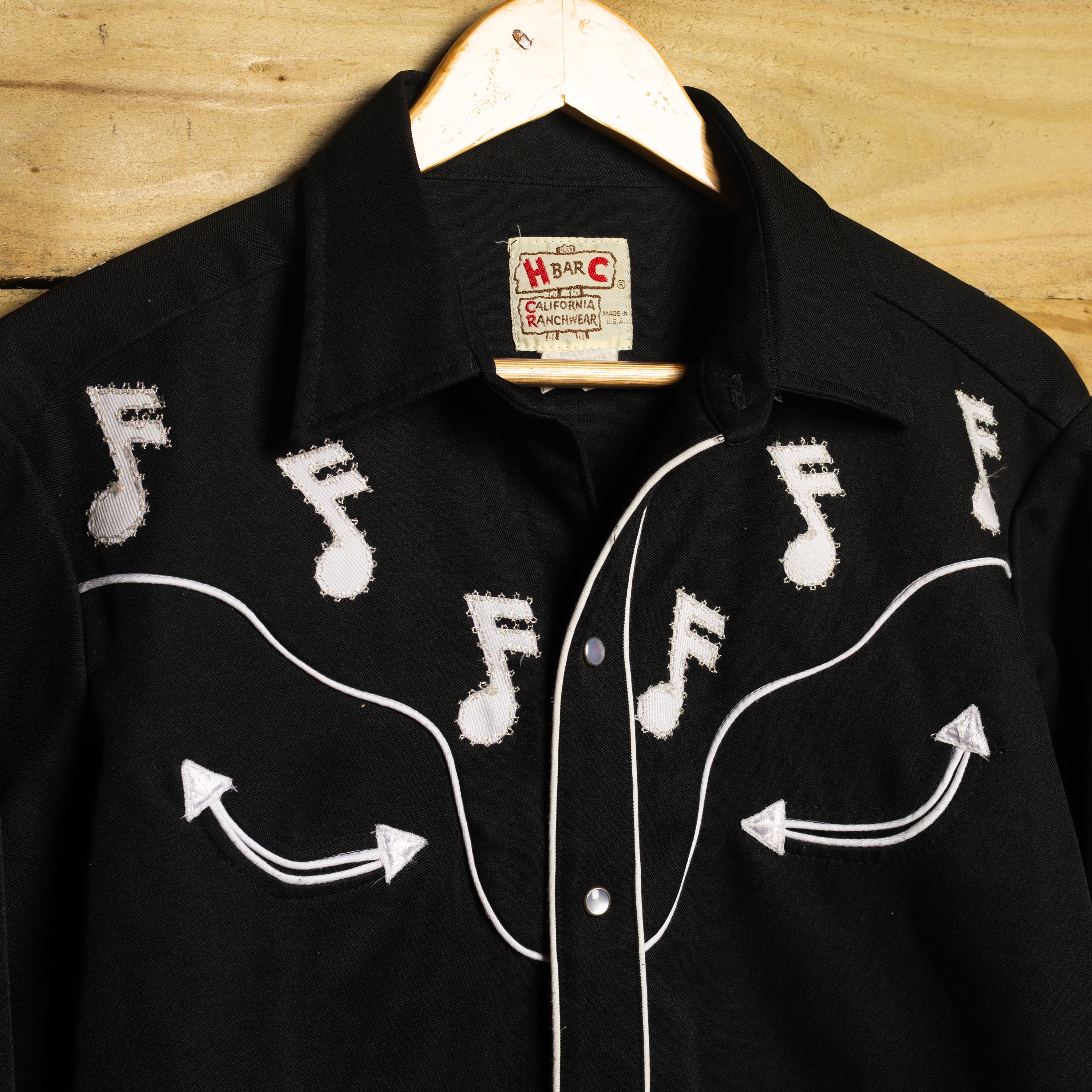 H Bar C California Ranchwear Vintage Musical Note Embroidered Pearl Snap Western Shirt — Size XL