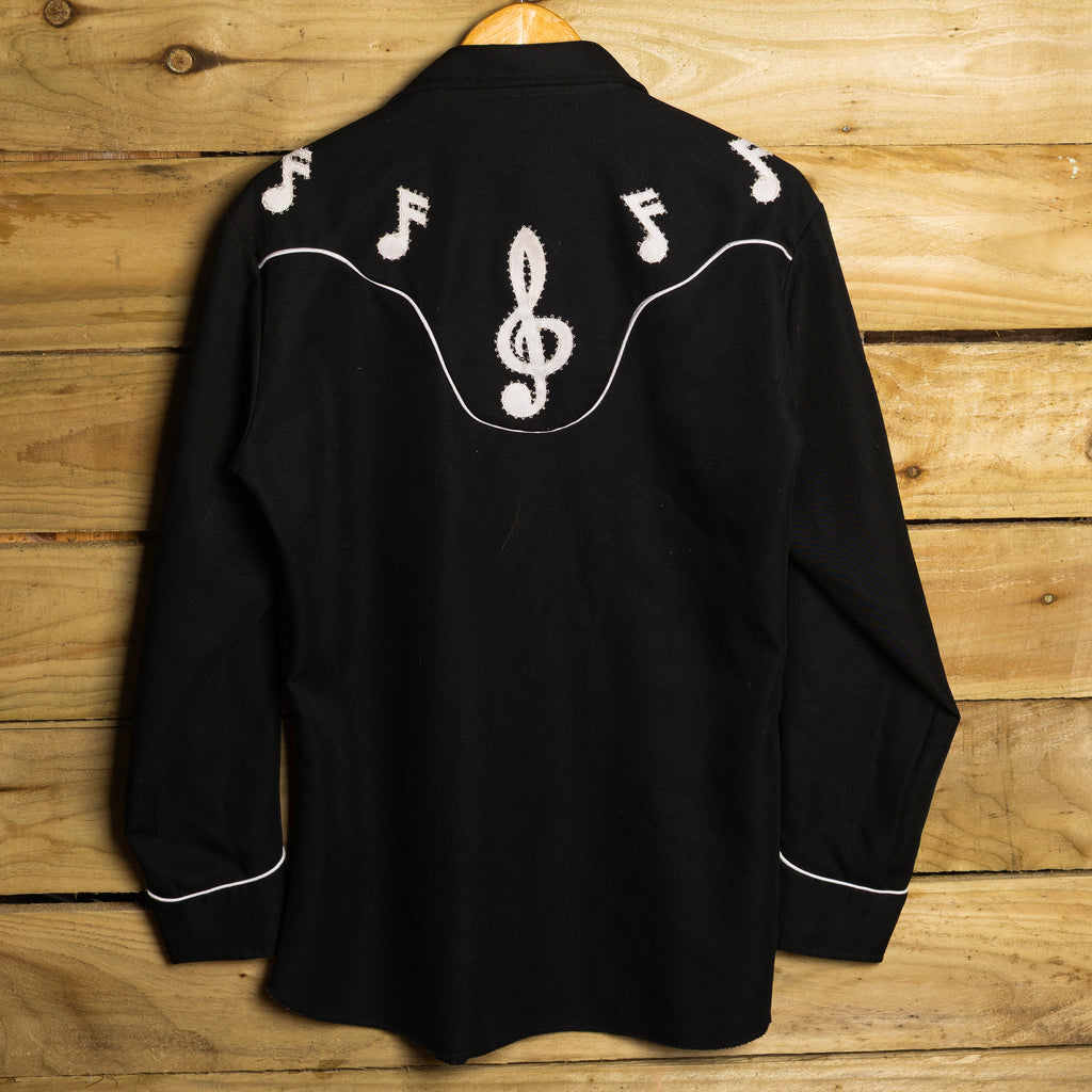 H Bar C California Ranchwear Vintage Musical Note Embroidered Pearl Snap Western Shirt — Size XL