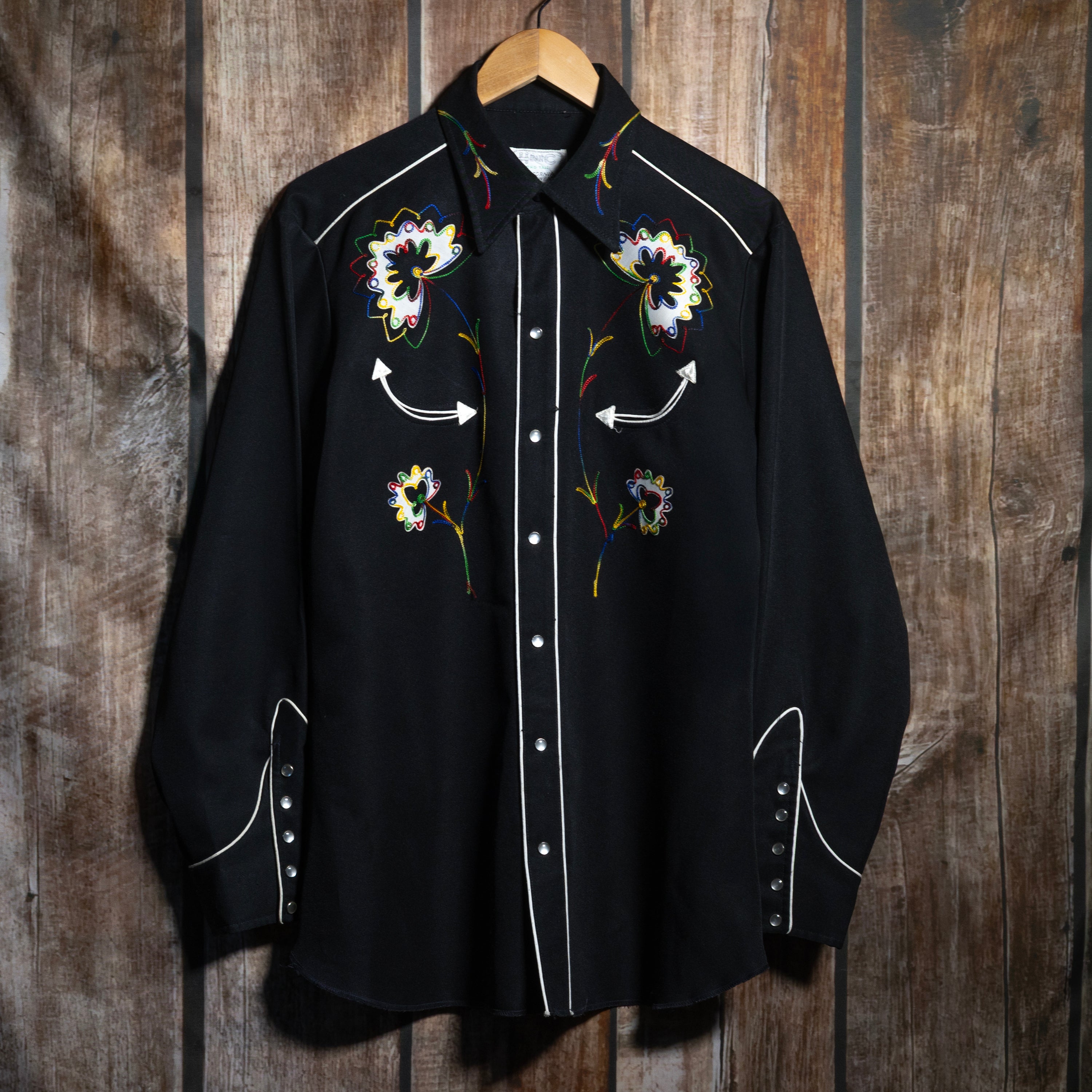 60/70s Vintage H Bar C California Ranchwear Black Embroidered Western Shirt