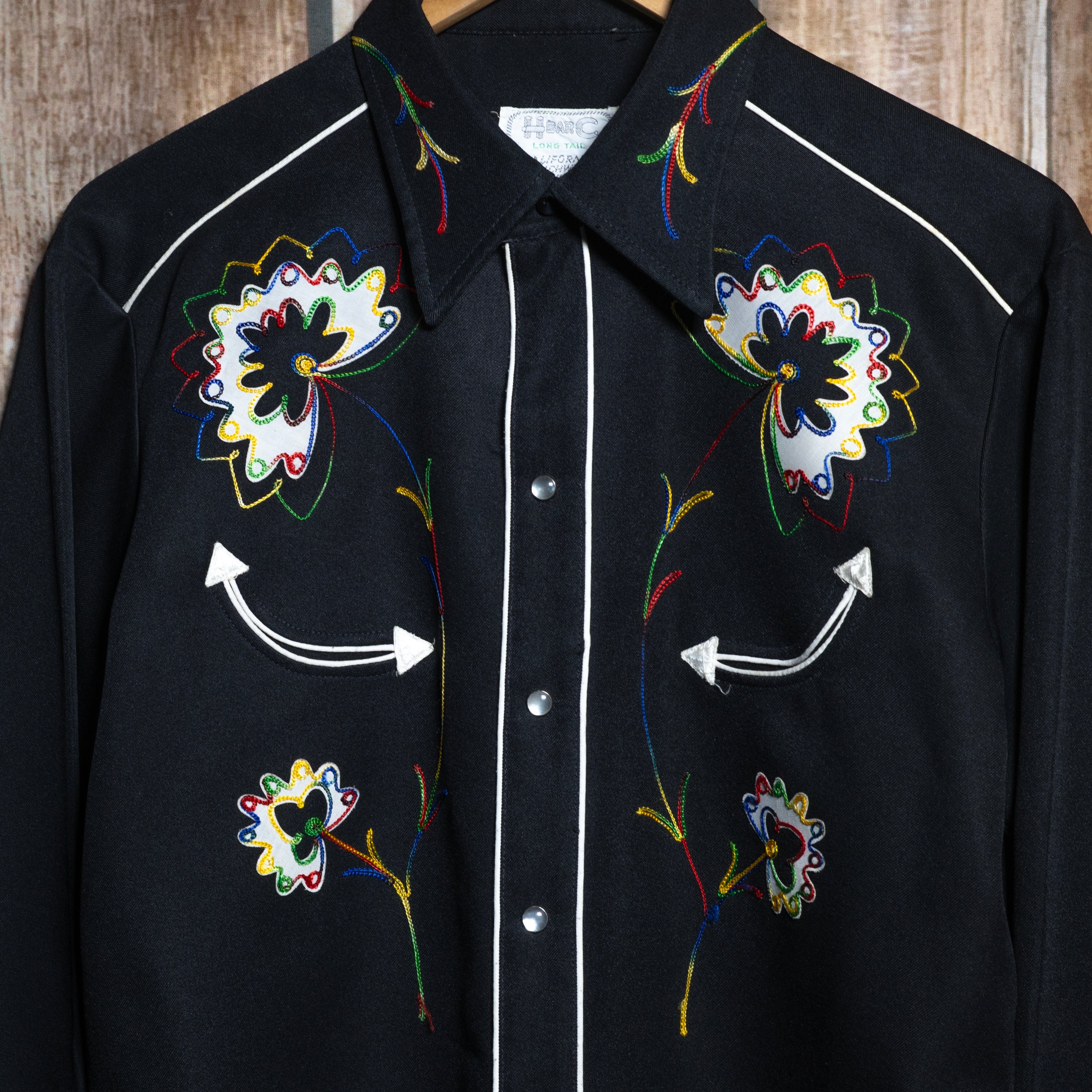 60/70s Vintage H Bar C California Ranchwear Black Embroidered Western Shirt